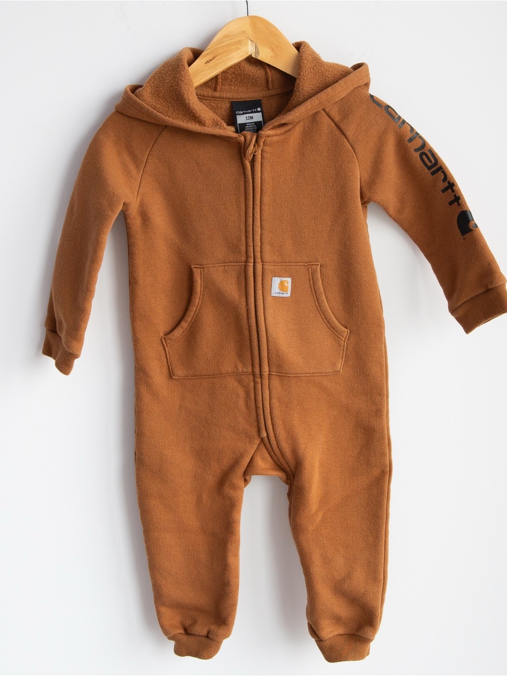 Carhartt Baby Duck Brown Hooded Zip Romper Coverall 12M